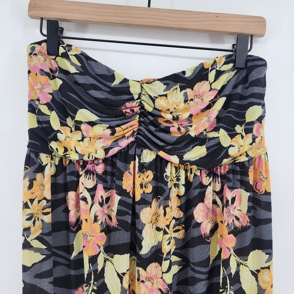 Torrid Grey Orange Hawaiian Floral Tube Top‎ Maxi Dress Size 1 - Picture 3 of 11